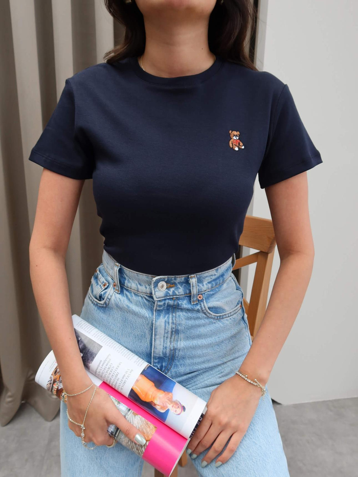 Teddy Bear Nakışlı Crop T-Shirt