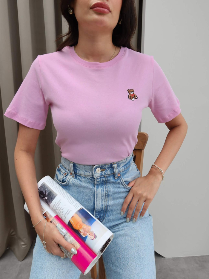 Teddy Bear Nakışlı Crop T-Shirt
