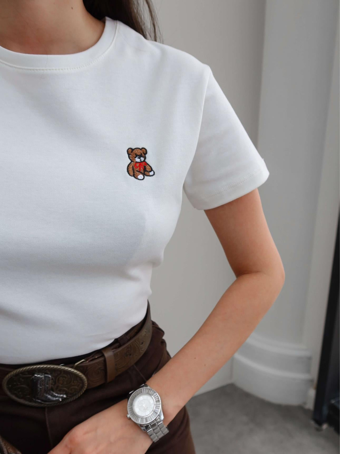 Teddy Bear Nakışlı Crop T-Shirt