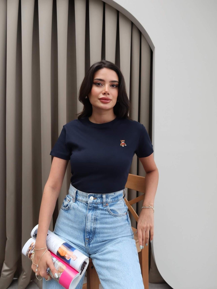 Teddy Bear Nakışlı Crop T-Shirt
