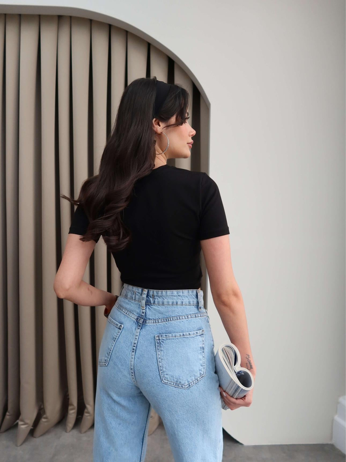 Teddy Bear Nakışlı Crop T-Shirt