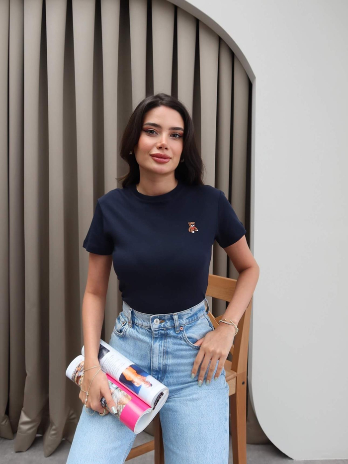 Teddy Bear Nakışlı Crop T-Shirt