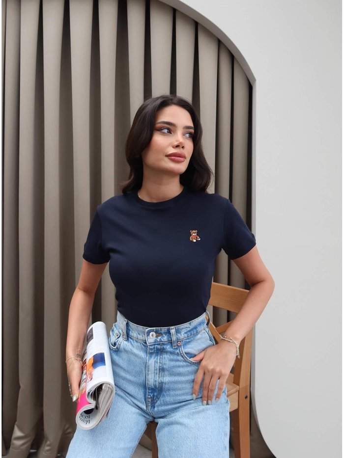 Teddy Bear Nakışlı Crop T-Shirt