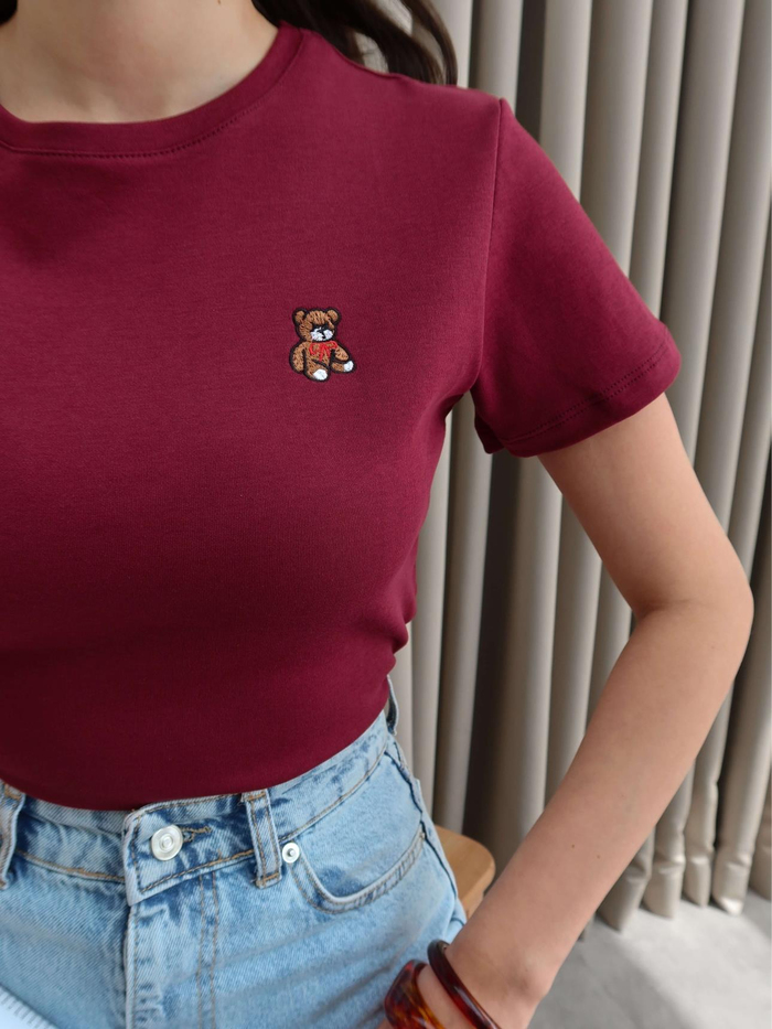 Teddy Bear Nakışlı Crop T-Shirt