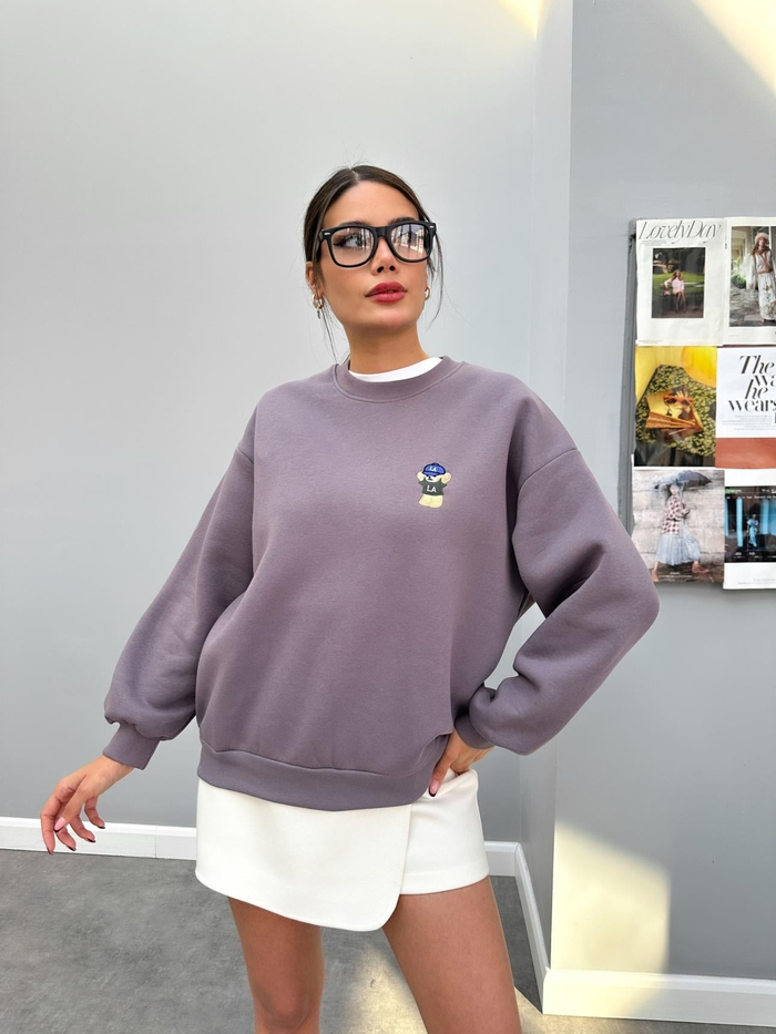 Teddy Bear Nakışlı Şardonlu Sweatshirt