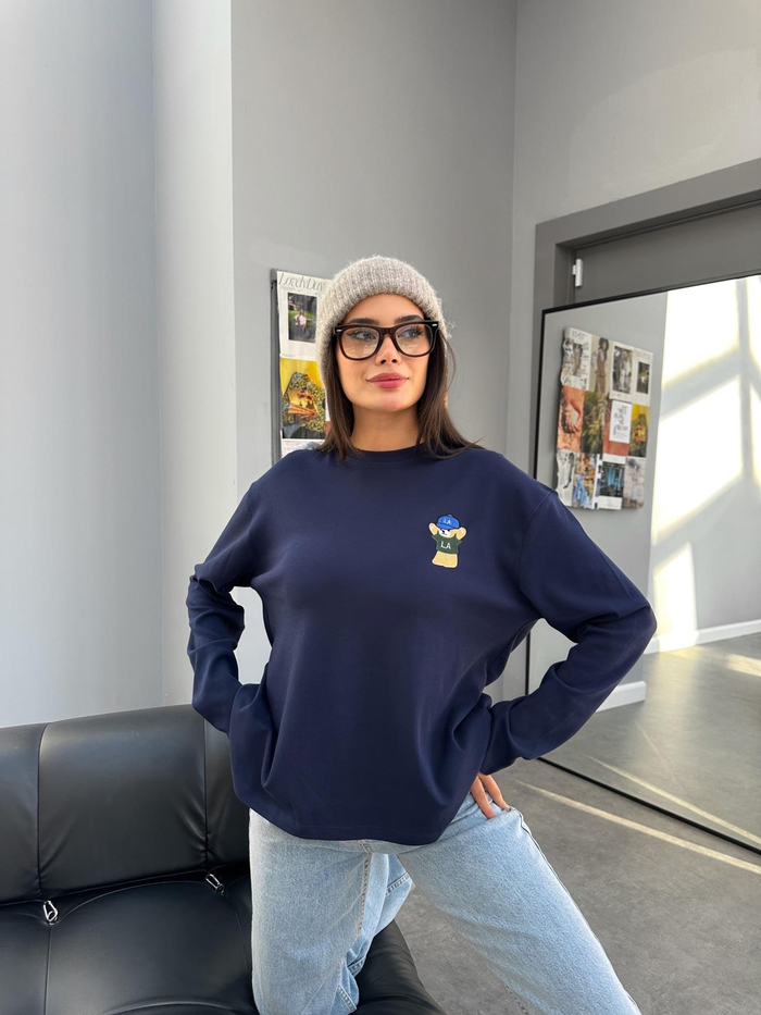 Teddy Bear Nakışlı Uzun Kol Sweatshirt