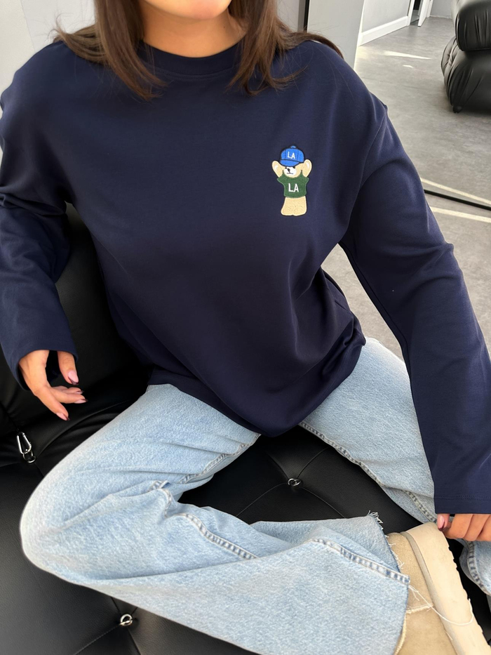 Teddy Bear Nakışlı Uzun Kol Sweatshirt
