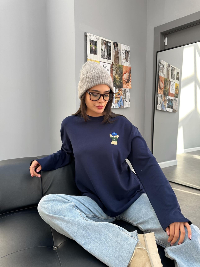 Teddy Bear Nakışlı Uzun Kol Sweatshirt