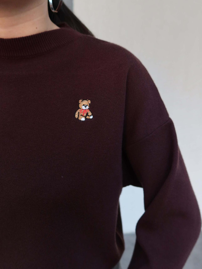 Teddy Bear Nakışlı Yün Kazak