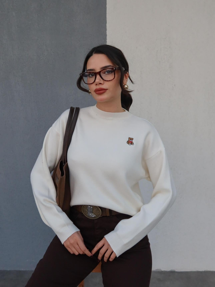 Teddy Bear Nakışlı Yün Kazak