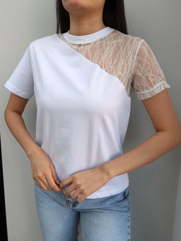 Tek Omuz Dantel Tshirt