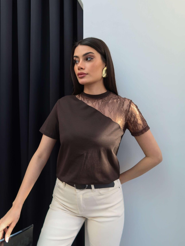 Tek Omuz Dantel Tshirt