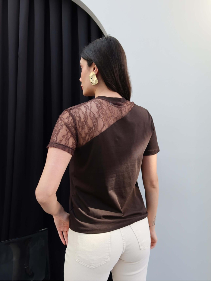 Tek Omuz Dantel Tshirt