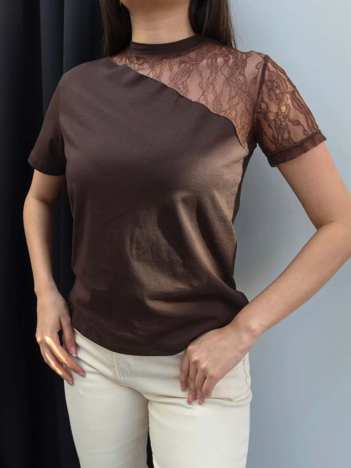 Tek Omuz Dantel Tshirt