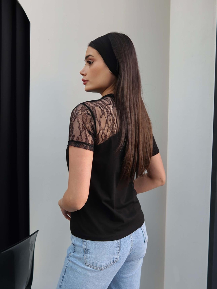 Tek Omuz Dantel Tshirt