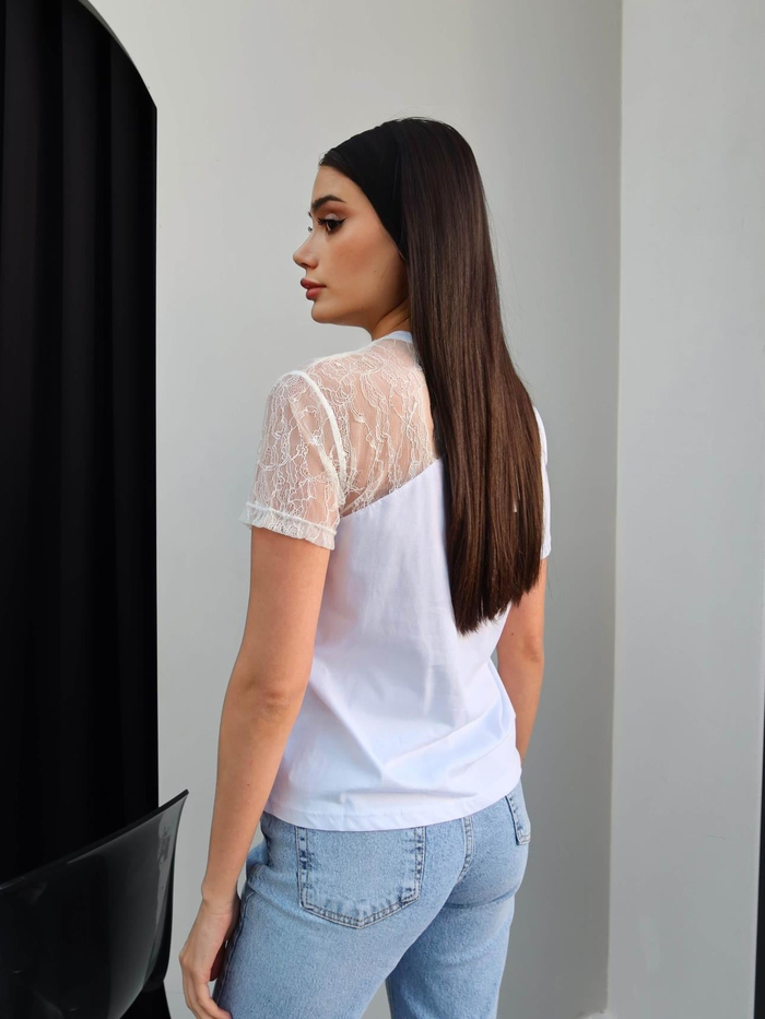 Tek Omuz Dantel Tshirt