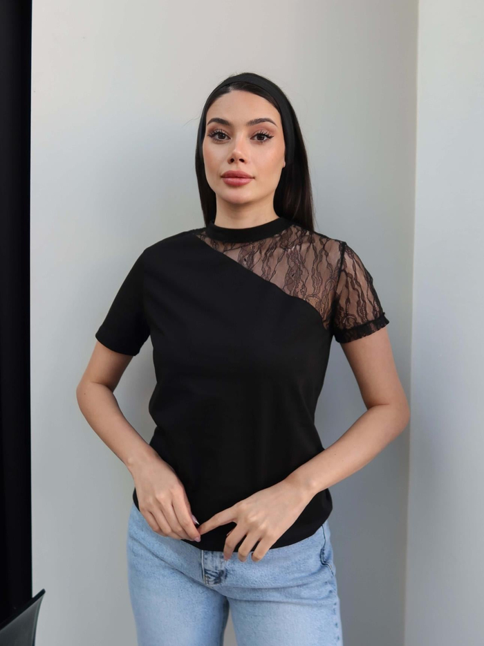 Tek Omuz Dantel Tshirt