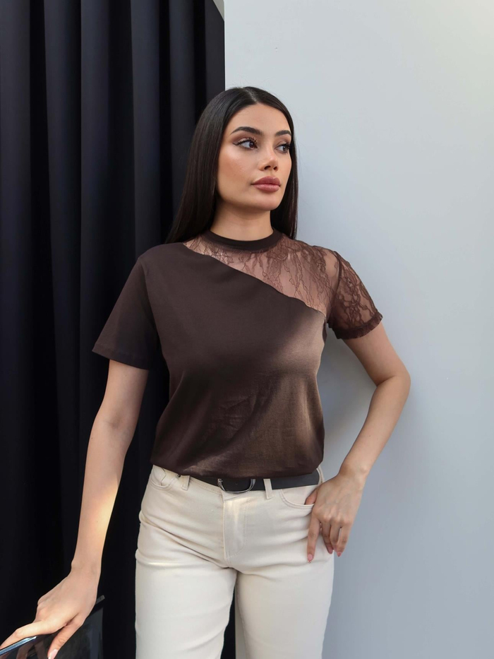 Tek Omuz Dantel Tshirt