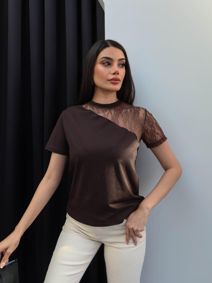 Tek Omuz Dantel Tshirt