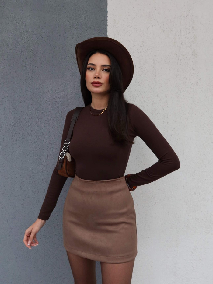 Toprak Mini Süet Etek