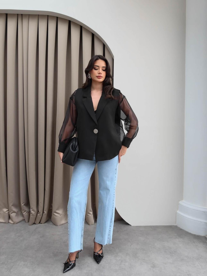 Transparan Detaylı Blazer Ceket