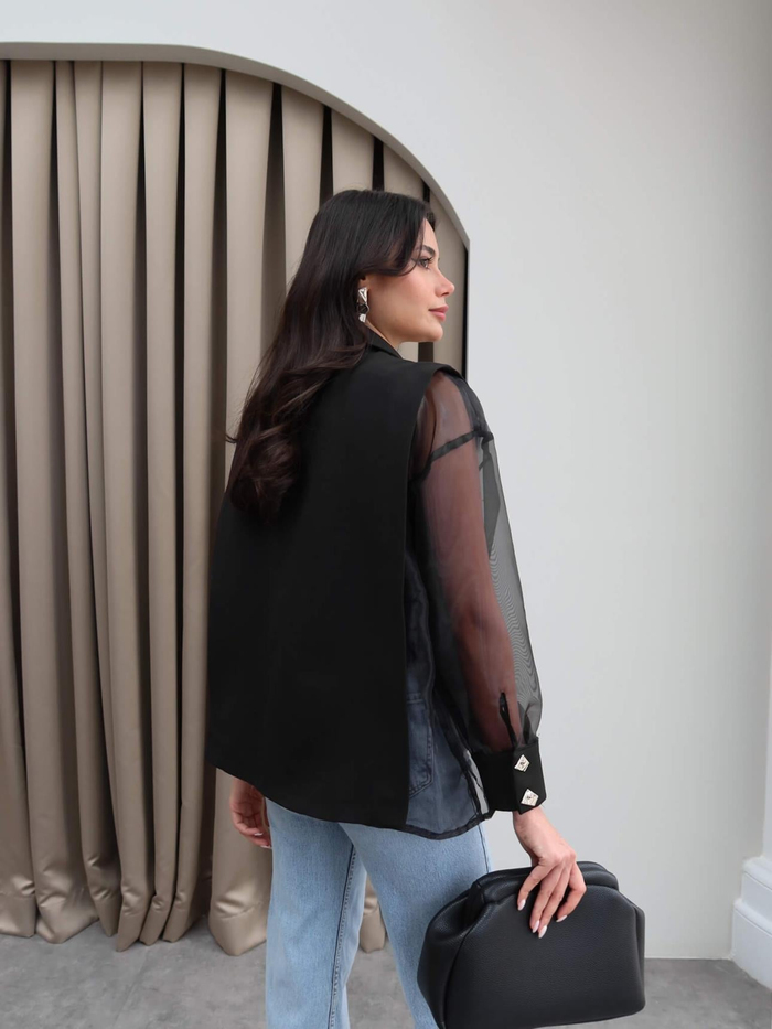 Transparan Detaylı Blazer Ceket