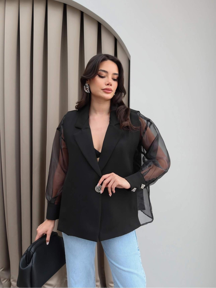 Transparan Detaylı Blazer Ceket