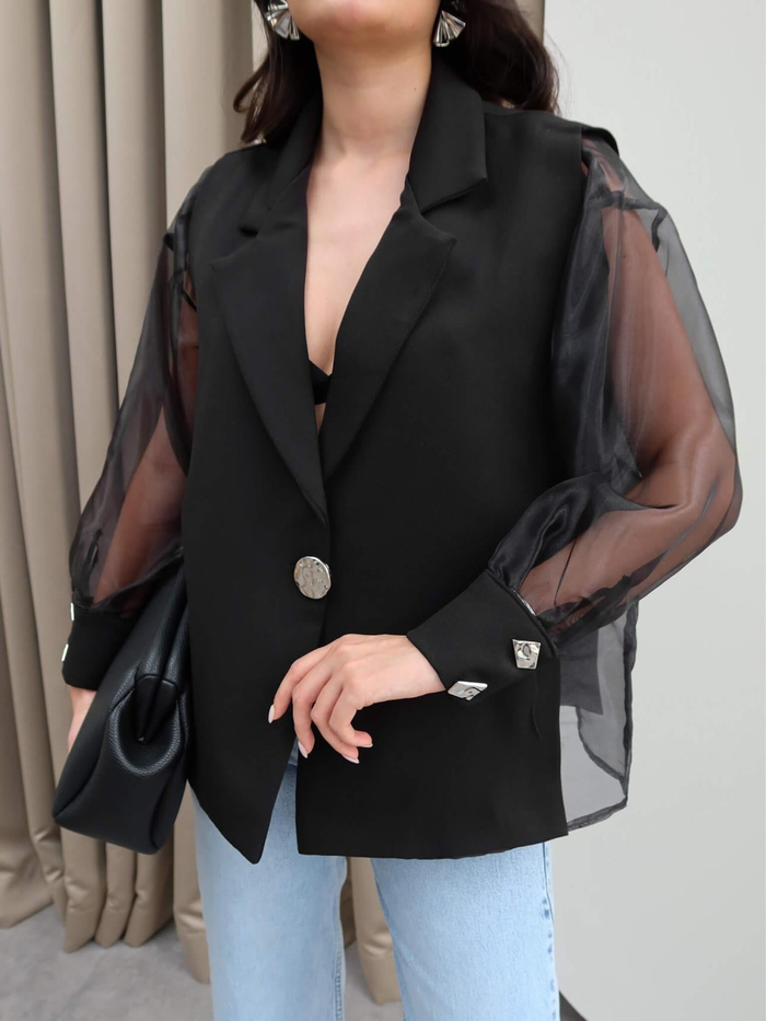 Transparan Detaylı Blazer Ceket