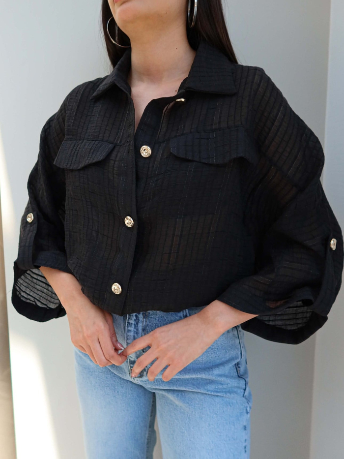 Transparan Simli Bomber Ceket
