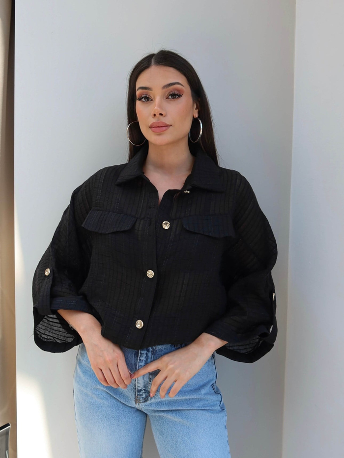 Transparan Simli Bomber Ceket
