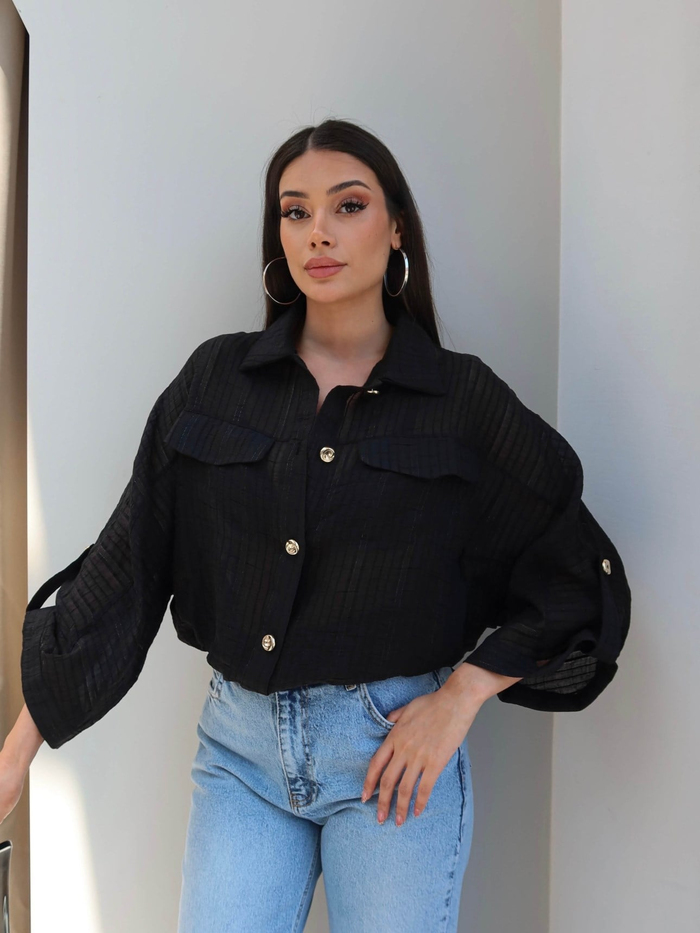 Transparan Simli Bomber Ceket