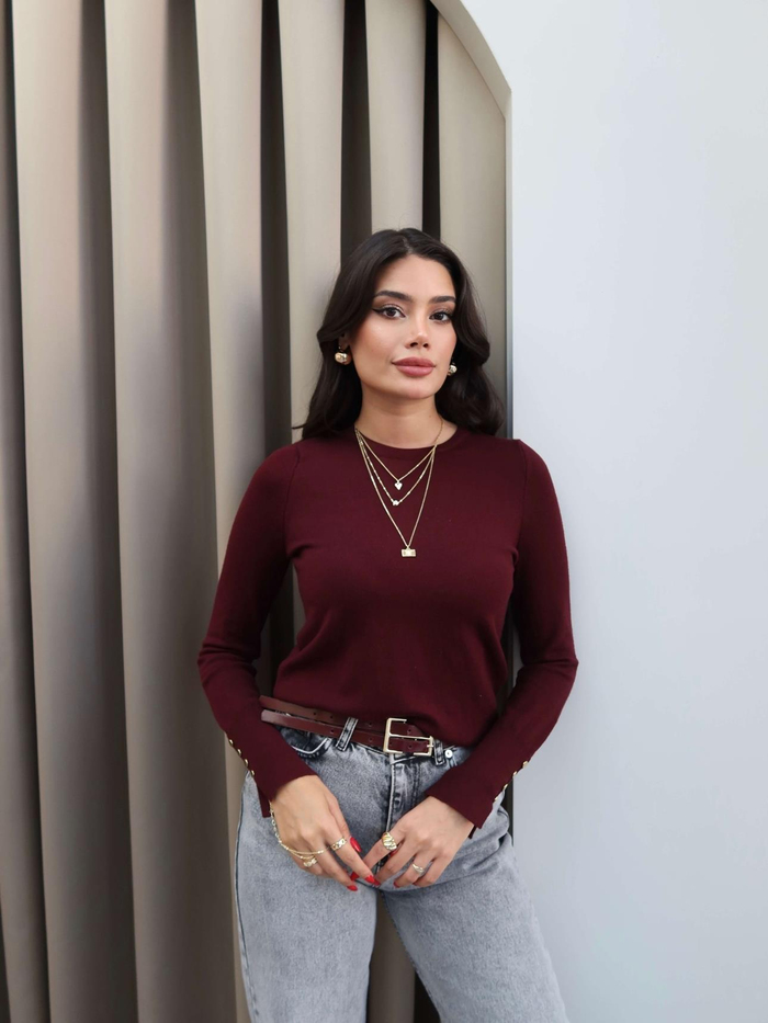 Uzun Kol Düğmeli Triko