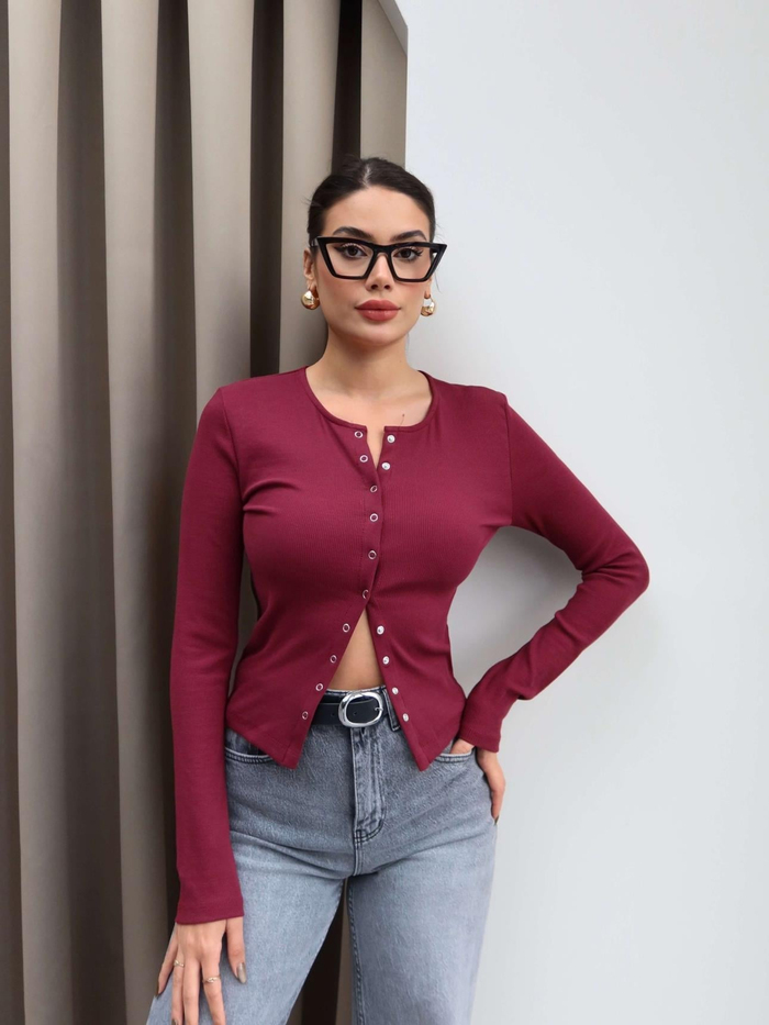 Uzun Kol Ön Çıtçıtlı Bluz