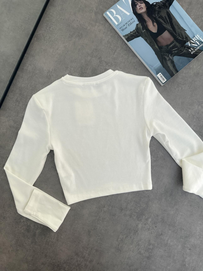 Uzun Kollu Basic Crop Top