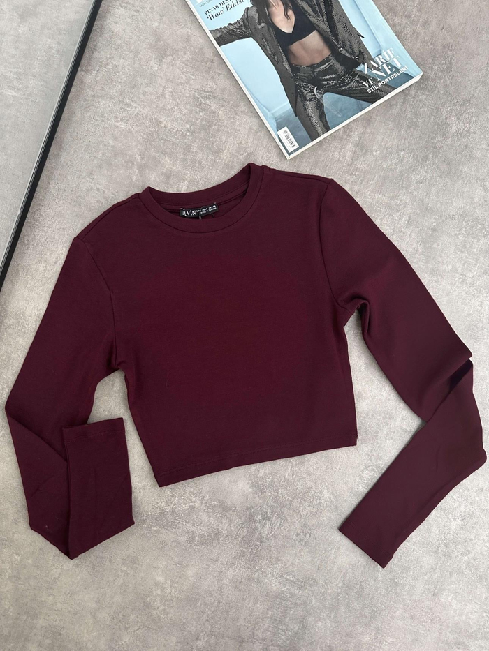 Uzun Kollu Basic Crop Top