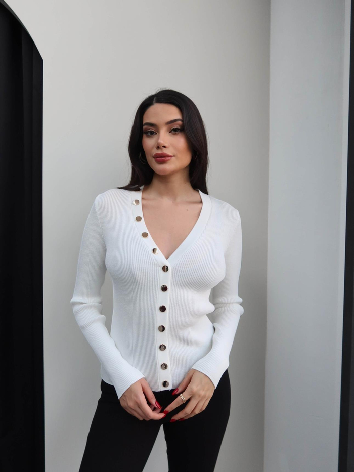 V Yaka Gold Düğmeli Hırka