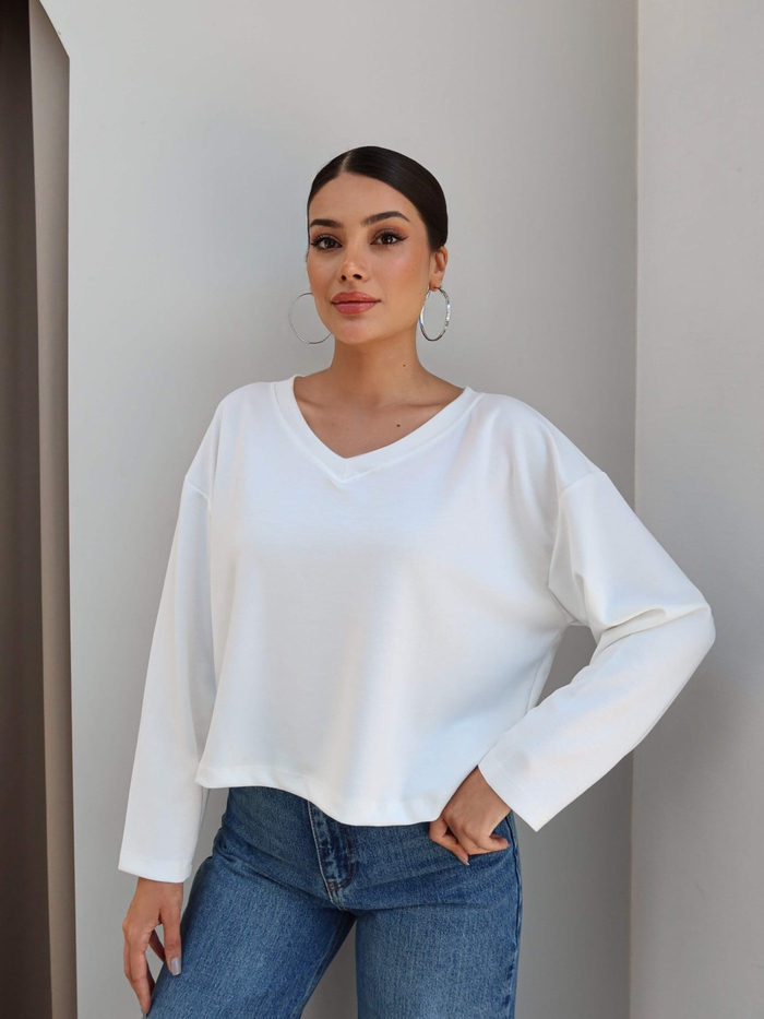 V Yaka Uzun Kollu Modal Bluz
