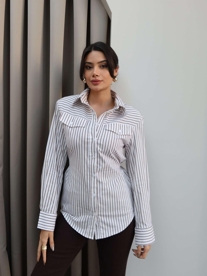 Vatkalı Cep Görünüm Çizgili Gömlek