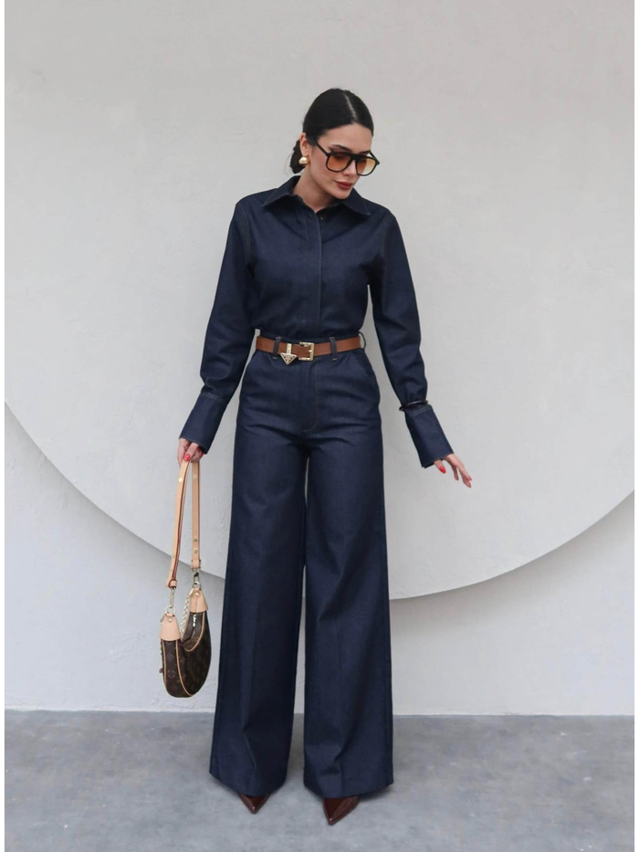 Vatkalı Denim Gömlek Pantolon Takımı