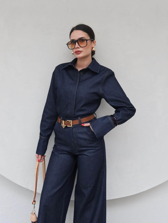 Vatkalı Denim Gömlek Pantolon Takımı