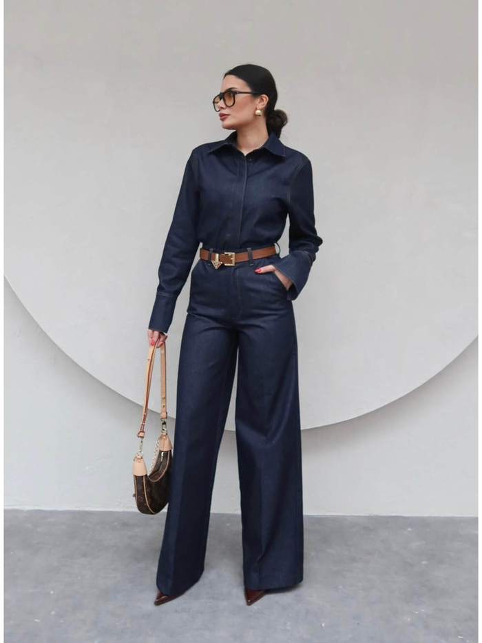 Vatkalı Denim Gömlek Pantolon Takımı