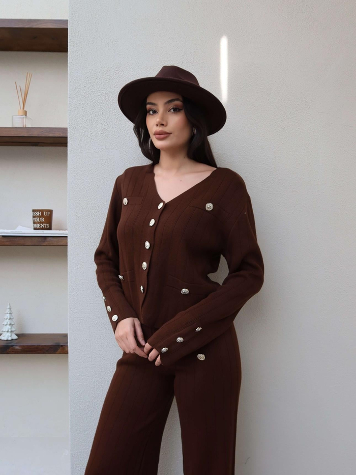 Vatkalı Düğme Detay İkili Takım