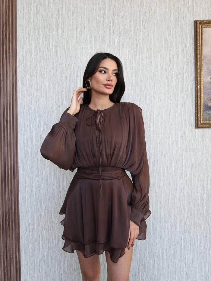 Vatkalı Jakarlı Tül Elbise