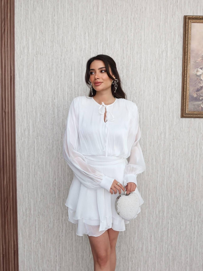 Vatkalı Jakarlı Tül Elbise