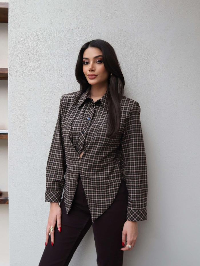 Vatkalı Önü Parçalı Ekose Gömlek