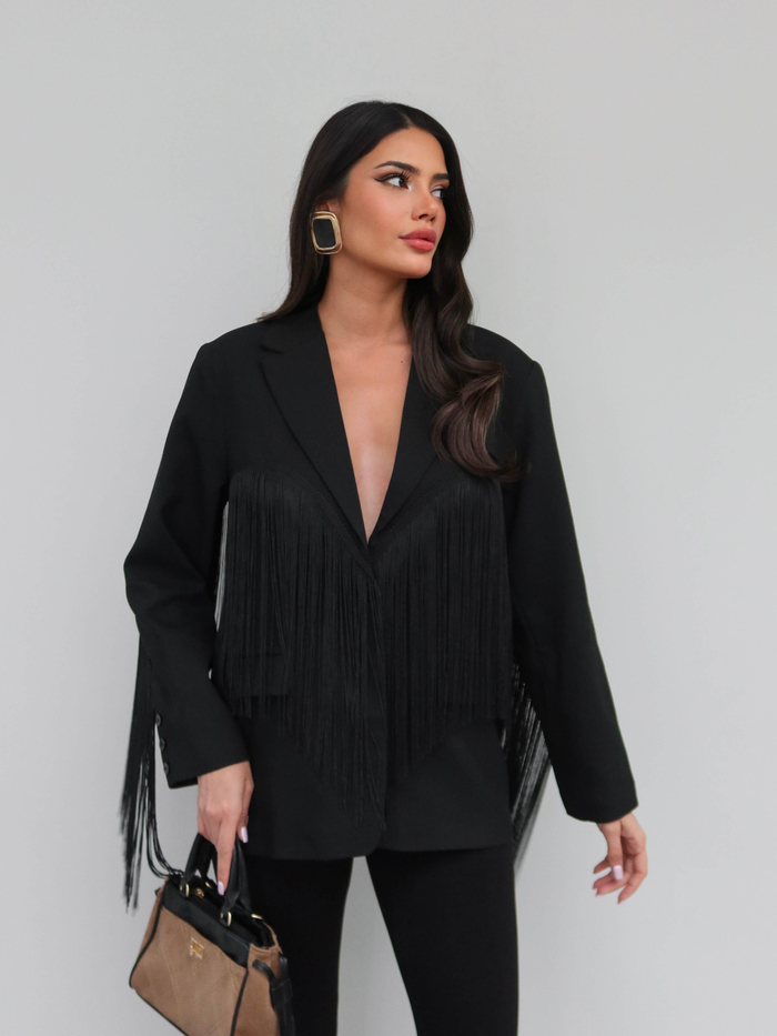 Vatkalı Püskül Detaylı Blazer Ceket