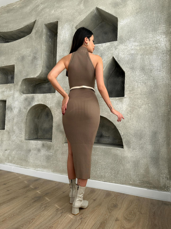 Visone Halter Yaka Triko Elbise
