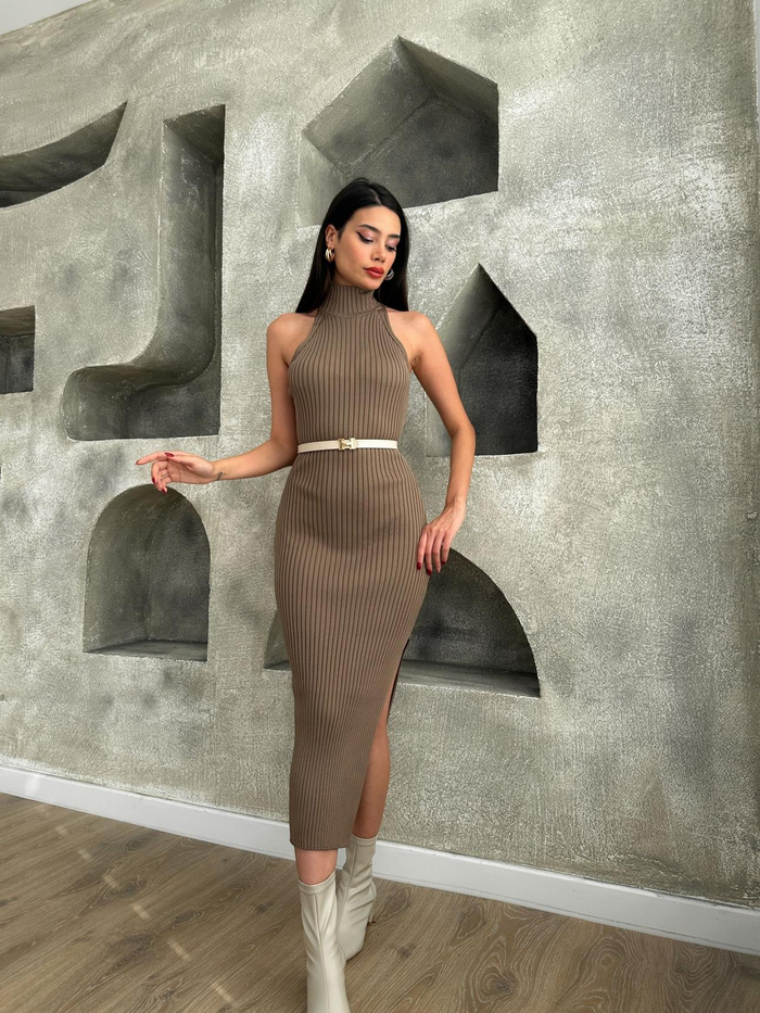 Visone Halter Yaka Triko Elbise