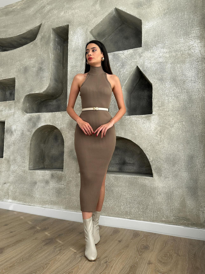 Visone Halter Yaka Triko Elbise