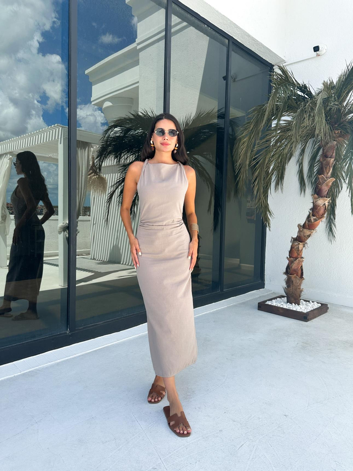 Vizon Drapeli Keten Elbise